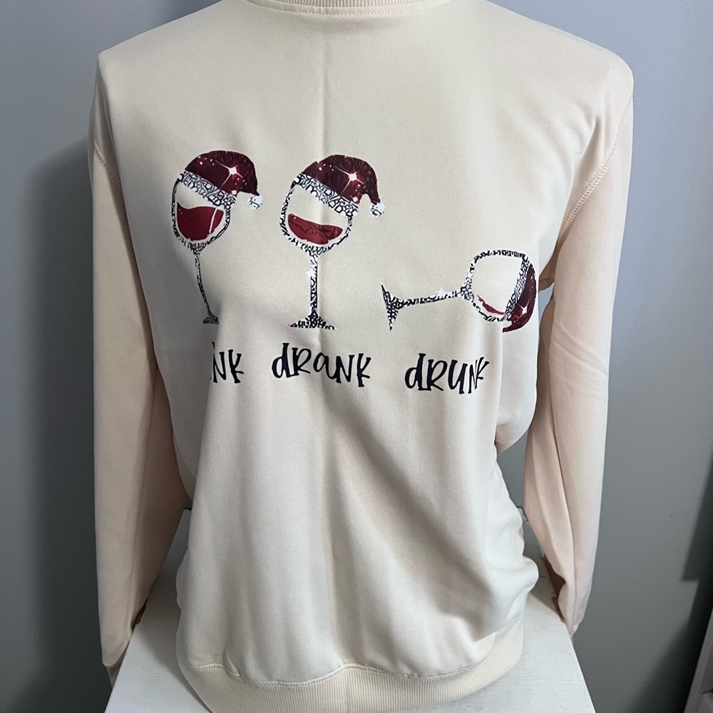 Festive Cream Sweater with Wine Glass Design